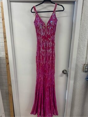 Jovani Fuchsia Sequin Mermaid Prom Gown